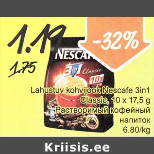 Allahindlus - Lahustuv kohvijook Nescafe 3in1 Classic, 10 x 17,5 g