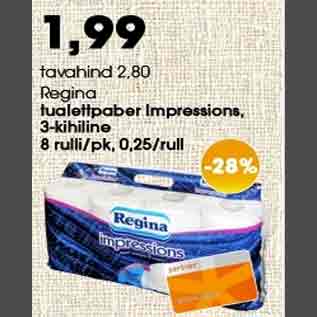 Allahindlus - Regina Tualettpaber impressions, 3-kihiline, 8rulli/pk