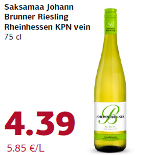 Allahindlus - Saksamaa Johann Brunner Riesling Rheinhessen KPN vein 75 cl