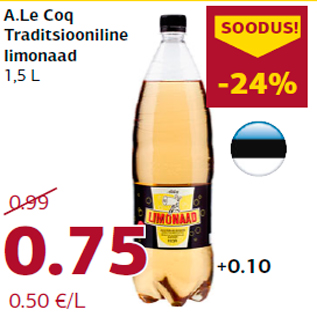 Allahindlus - A.Le Coq Traditsiooniline limonaad 1,5 L