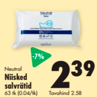 Allahindlus - Neutral Niisked salvrätid 63 tk