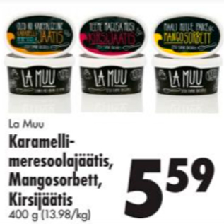 Allahindlus - La Muu Karamellimeresoolajäätis, Mangosorbett, Kirsijäätis 400 g