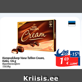 Allahindlus - Kompvekikarp Vana Tallinn Cream, Kalev, 124 g