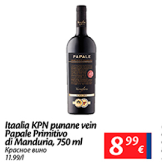 Allahindlus - Itaalia KPN punane vein Papale Primitivo di Manduria, 750 ml