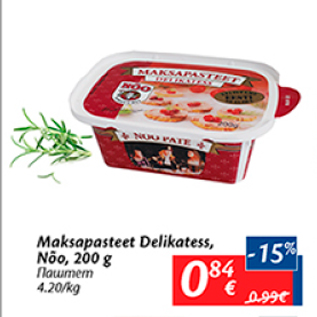 Allahindlus - Maksapasteet Delikatess, Nõo, 200 g