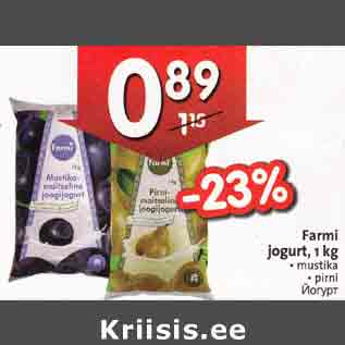 Allahindlus - Farmi jоgurt, 1 kg . mustika . pirni