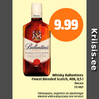 Allahindlus - Whisky Ballantines Finest Blended Scotch, 40%, 0,5 l