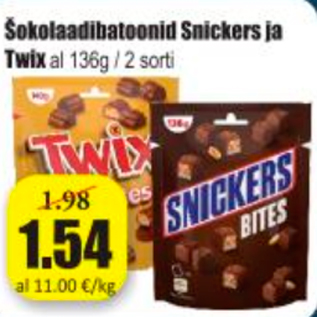 Allahindlus - Šokolaadibatoonid Sniskers ja Twix