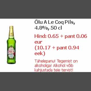 Allahindlus - Õlu A. Le Coq Pils