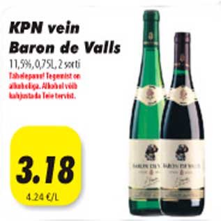 Allahindlus - KPN vein Baron de Valls 11,5%,0,75l 2sorti