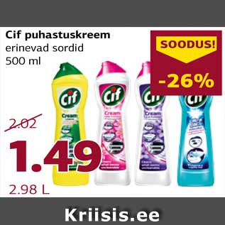 Allahindlus - Cif puhastuskreem erinevad sordid 500 ml