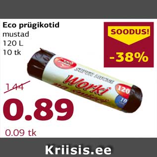 Allahindlus - Eco prügikotid mustad 120 L 10 tk