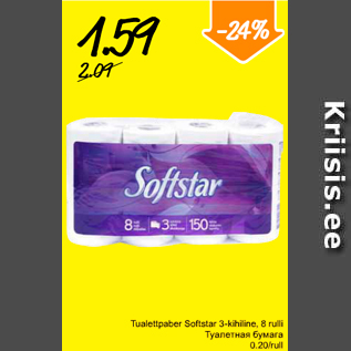 Allahindlus - Tualettpaber Softstar 3-kihiline, 8 rulli