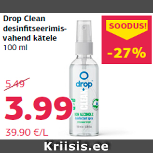 Allahindlus - Drop Clean desinfitseerimisvahend kätele 100 ml