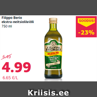 Allahindlus - Filippo Berio ekstra-neitsioliiviõli 750 ml