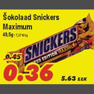 Allahindlus - Šokolaad Snickers Maximum