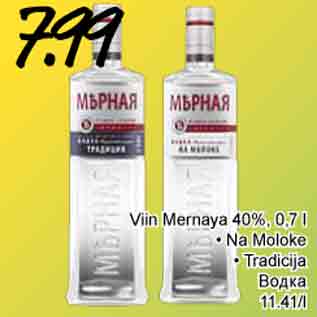 Allahindlus - Viin Mernaya 40%, 0,7 l • Na Moloke • Tradicija