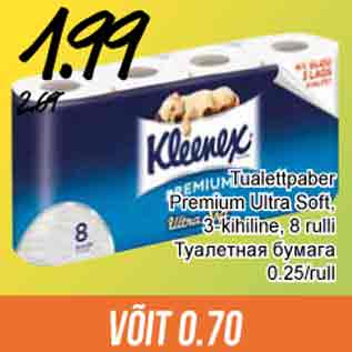 Allahindlus - Tualettpaber Premium Ultra Soft, 3-kihiline, 8 rulli