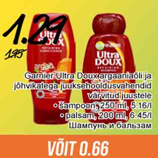 Allahindlus - Garnier Ultra Doux argaaniaõli ja jõhvikatega juuksehooldusvahendid värvitud juustele • šampoon, 250 ml, 5.16/l • palsam, 200 ml, 6.45/l