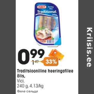 Allahindlus - Traditsiooniline heeringafilee õlis, Vici, 240 g, 4,13/kg