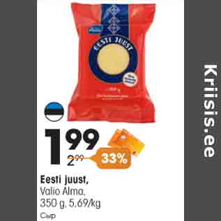 Allahindlus - Eesti juust, Valio Alma, 350 g, 5,69/kg