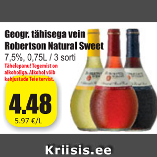 Allahindlus - Geogr. tähisega vein Robertson Natural Sweet