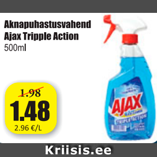 Allahindlus - Aknapuhastusvahend Ajax Tripple Action 500 ml