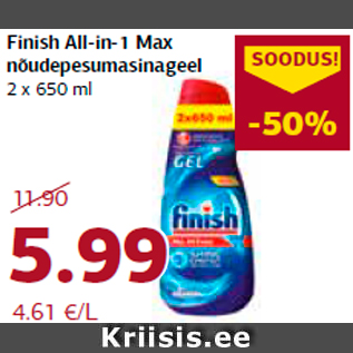 Allahindlus - Finish All-in-1 Max nõudepesumasinageel