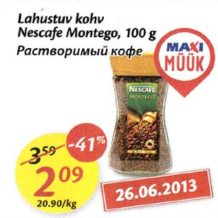 Allahindlus - Lahustuv kohv Nescafe Montego,