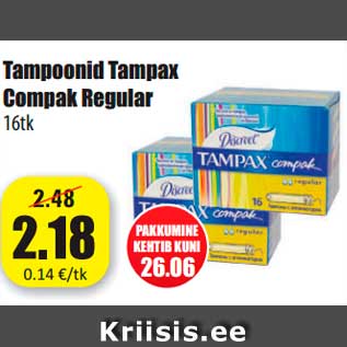 Allahindlus - Tampoonid Tampax Compak Regular 16tk