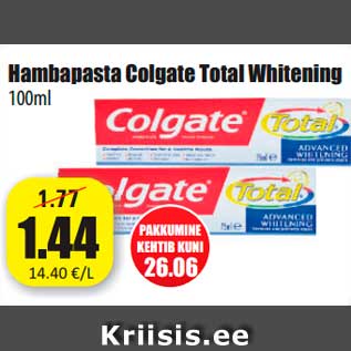 Allahindlus - Hambapasta Colgate Total Whitening 100ml