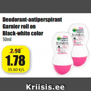 Allahindlus - Deodorant-antiperspirant Garnier roll on Black-white color 50ml