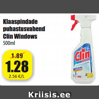 Allahindlus - Klaaspindade puhastusvahend Clin Windows 500m