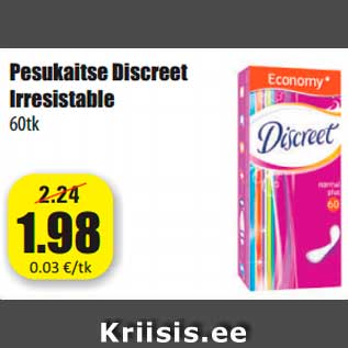 Allahindlus - Pesukaitse Discreet Irresistable 60tk