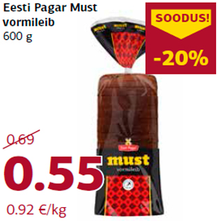 Allahindlus - Eesti Pagar Must vormileib 600 g