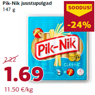 Allahindlus - Pik-Nik juustupulgad 147 g