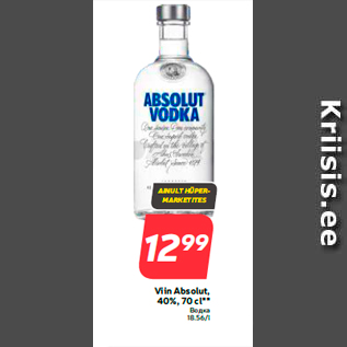 Allahindlus - Viin Absolut, 40%, 70 cl**