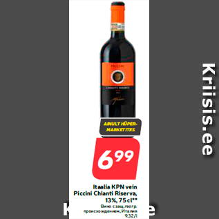 Allahindlus - Itaalia KPN vein Piccini Chianti Riserva, 13%, 75 cl**