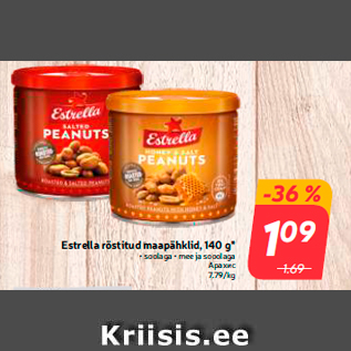 Allahindlus - Estrella röstitud maapähklid, 140 g*