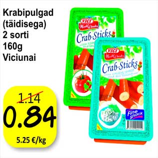 Allahindlus - Krabipulgad (täidisega) 2 sorti 160g Viciunai