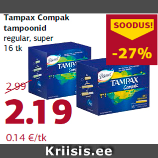 Allahindlus - Tampax Compak tampoonid