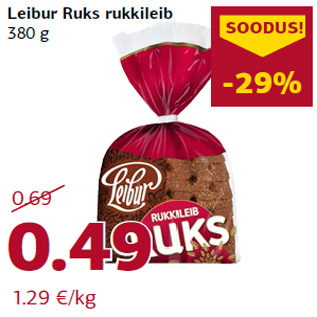 Allahindlus - Leibur Ruks rukkileib 380 g