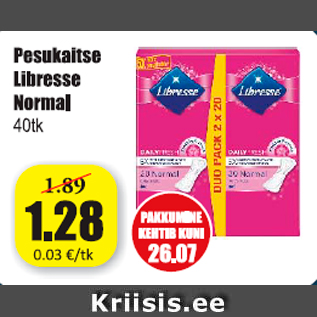 Allahindlus - Pesukaitse Libresse Normal 40 tk