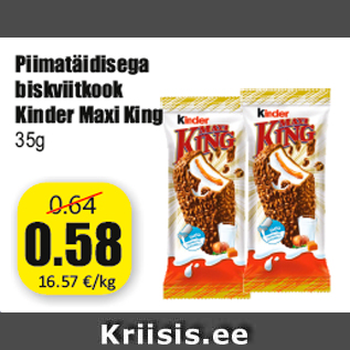 Allahindlus - Piimatäidisega biskviitkook Kinder Maxi King 35g