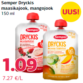 Allahindlus - Semper Dryckis maasikajook, mangojook 150 ml
