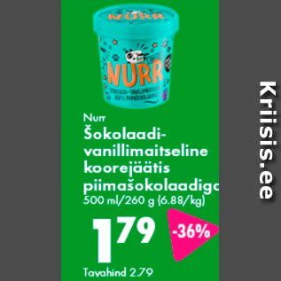 Allahindlus - Nurr Šokolaadi-vanillimaitseline koorejäätis piimašokolaadiga 500 ml/260 g