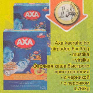 Allahindlus - Axa kaerahelbe kiirpuder, 6 x 35 g .mustika .virsiku