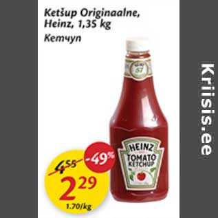 Allahindlus - Ketšup Originaalne, Heinz, 1,35 kg