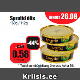 Allahindlus - Sprotid õlis 160g / 112g