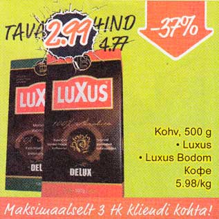 Allahindlus - Kohv,500 g . Luxus .Luxus:Bodom